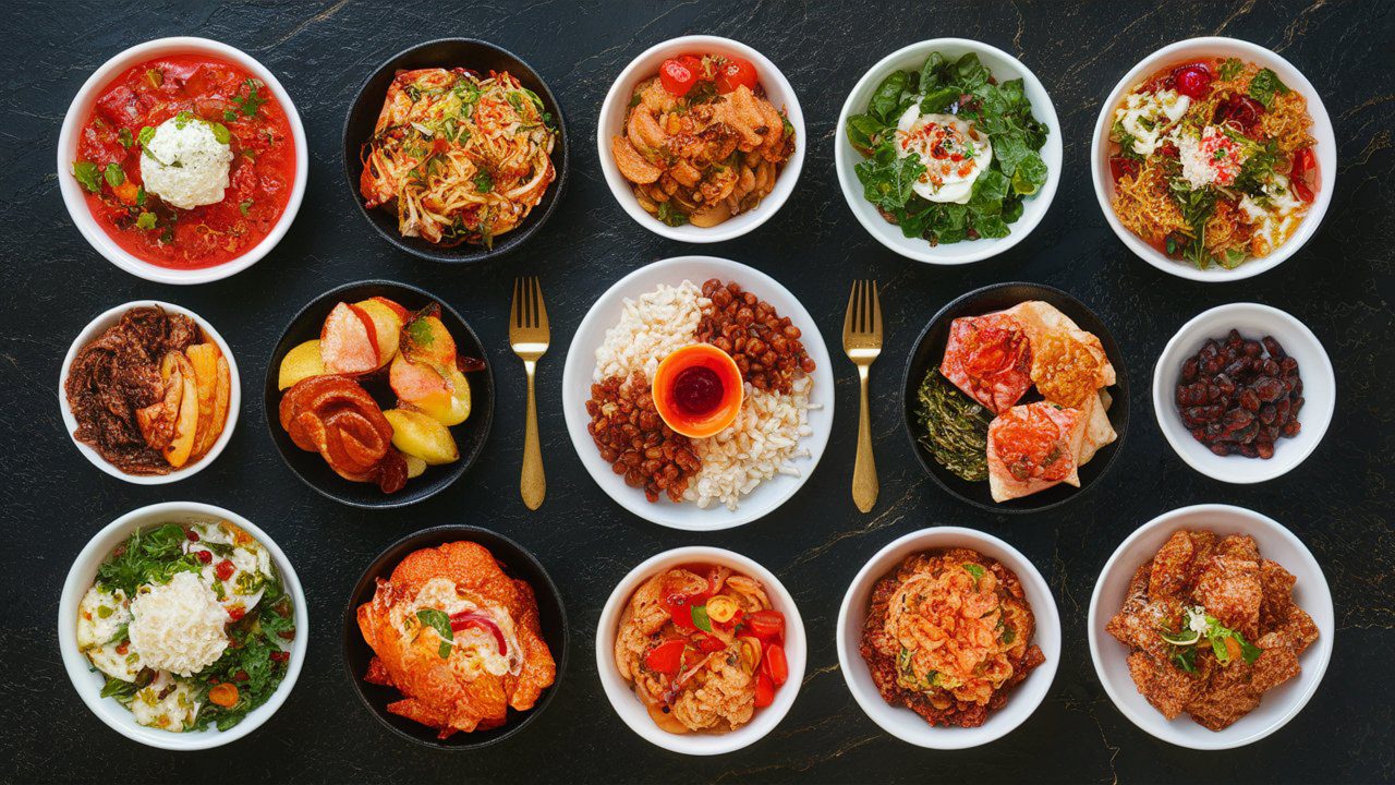 A set of korea food lay on the table