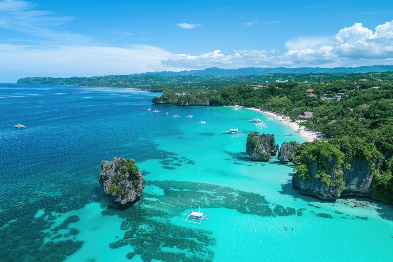 Paradise White Sand Beach of Boracay Island, Philippines. 