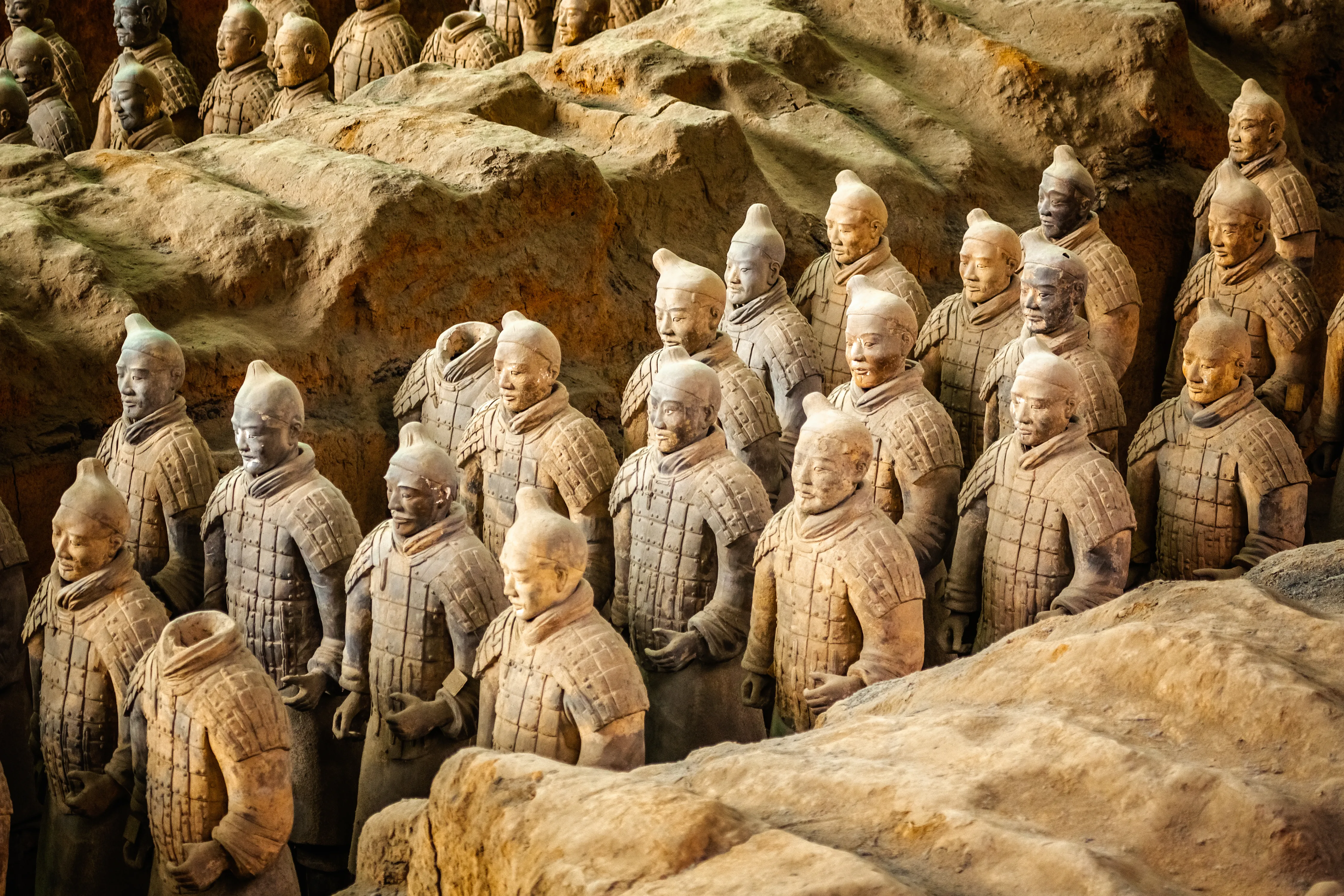 A view of Xi’an Palace tomb filled with various warrior statues