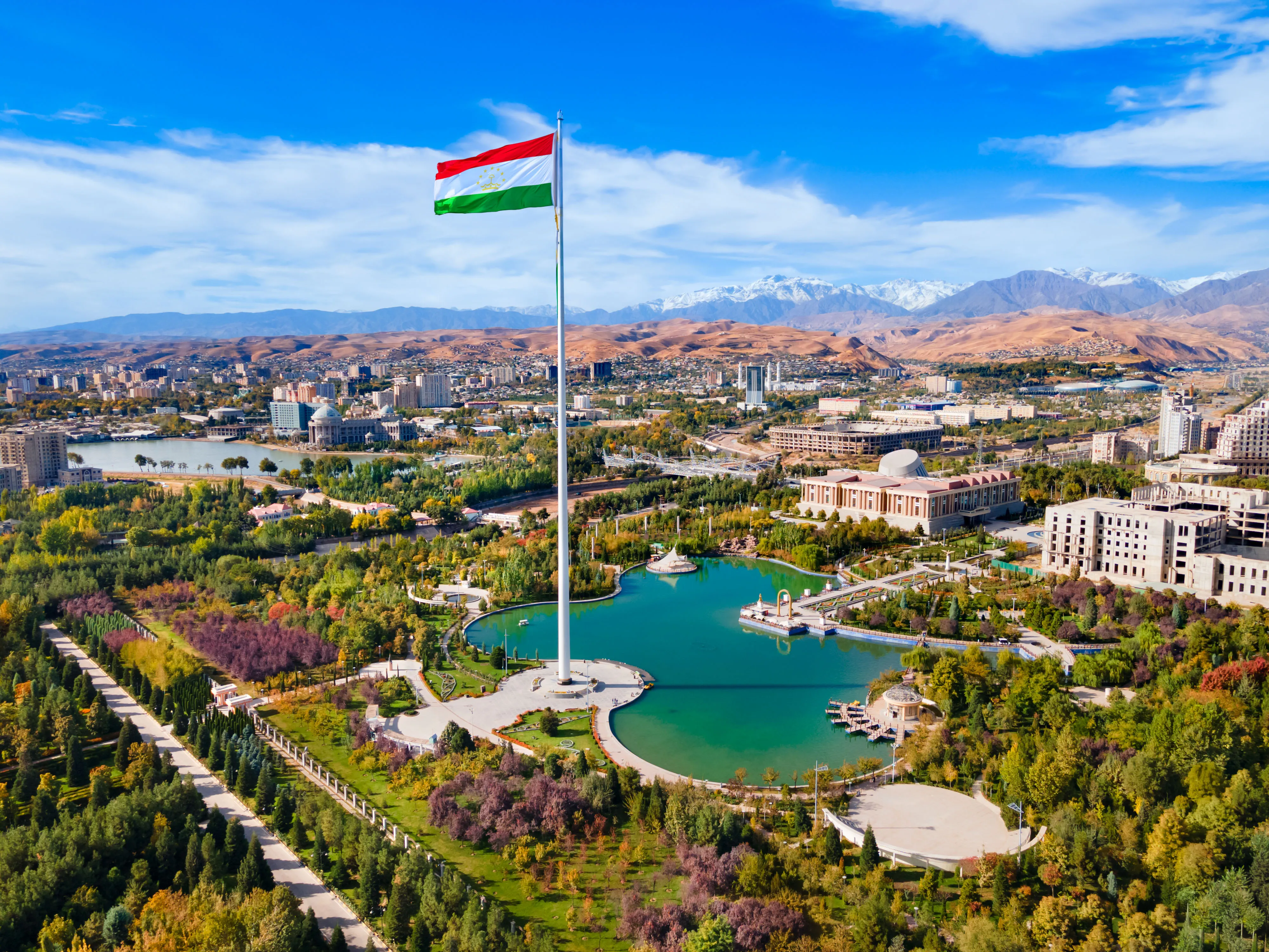 Dushanbe city aerial panoramic view in Tajikistan 