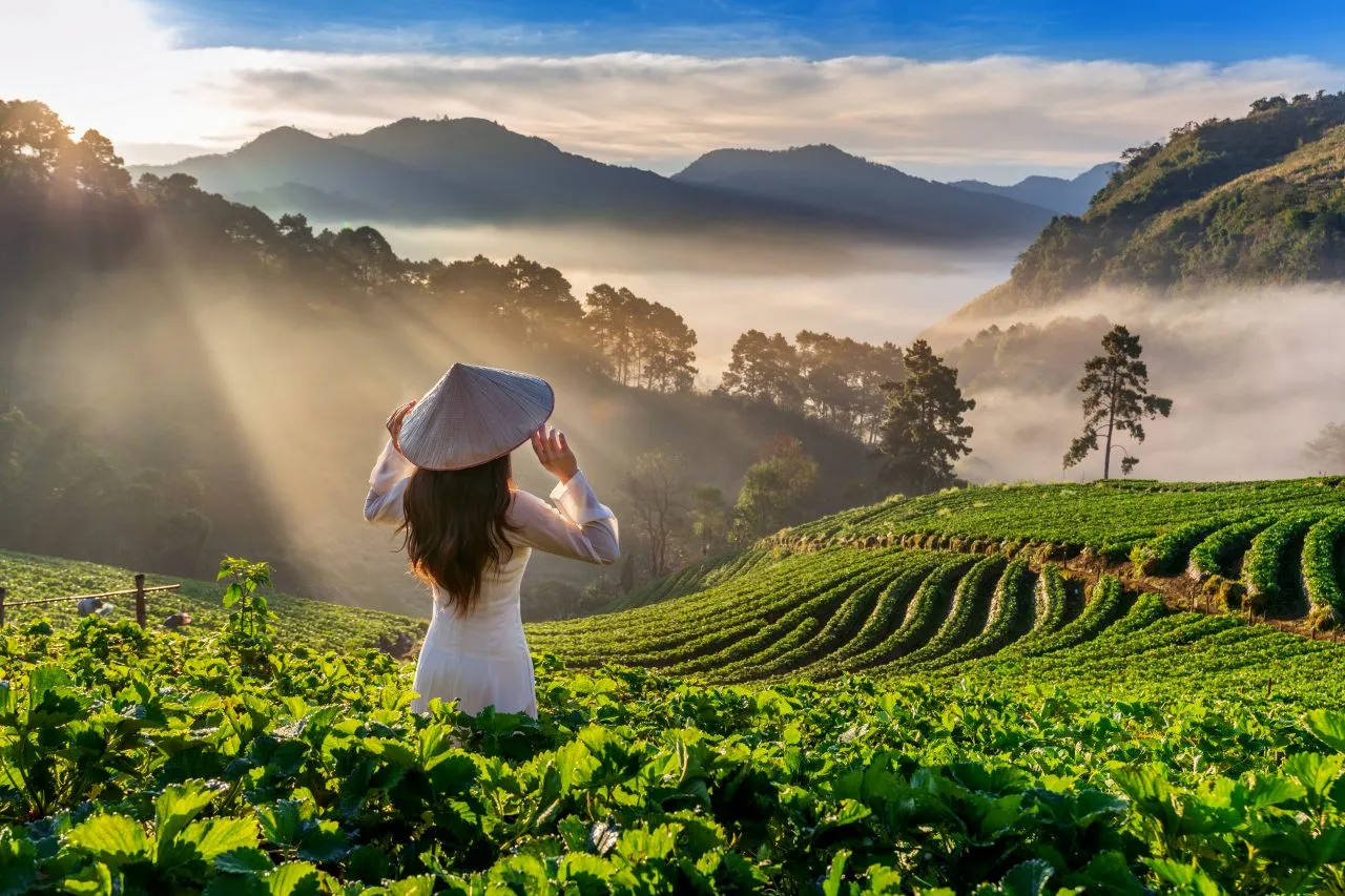 Asian woman wearing Vietnam culture traditional