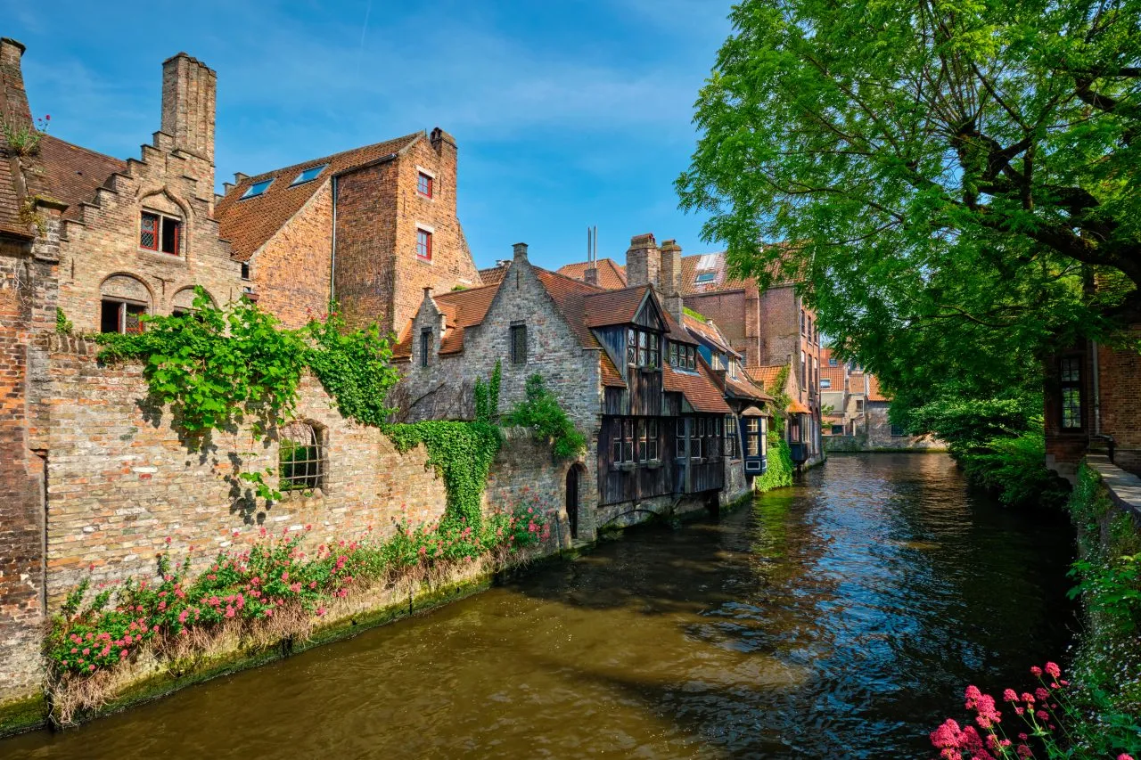 Canal with old houses in Bruges, Belgium