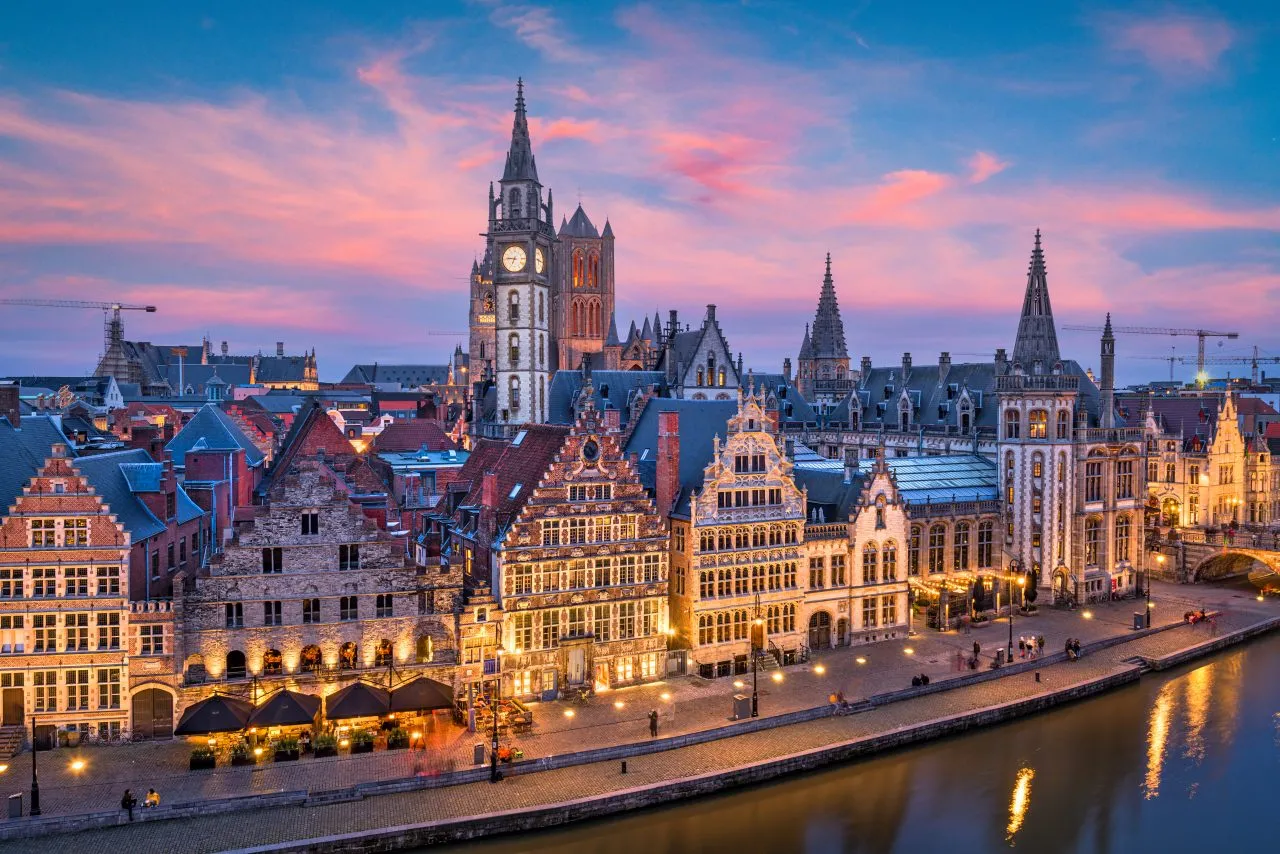 ghent belgium old town cityscape from graslei