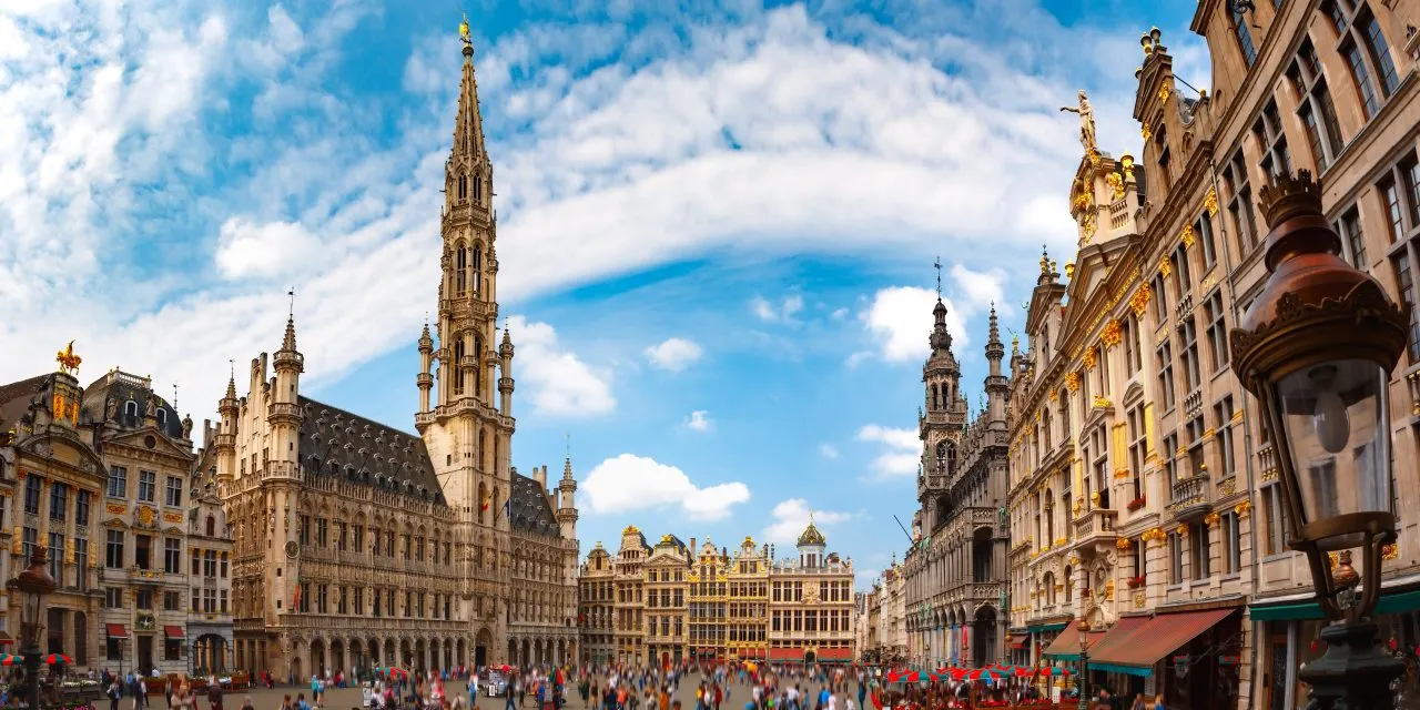 Wide view of the Grand Place Square, Brussels, Belgium