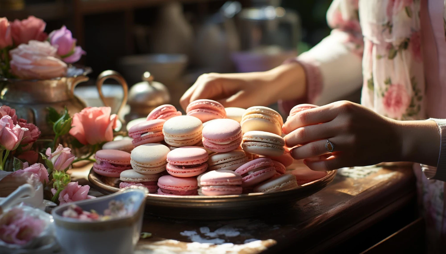 homemade-macaron-sweet-treat-pink-table-women
