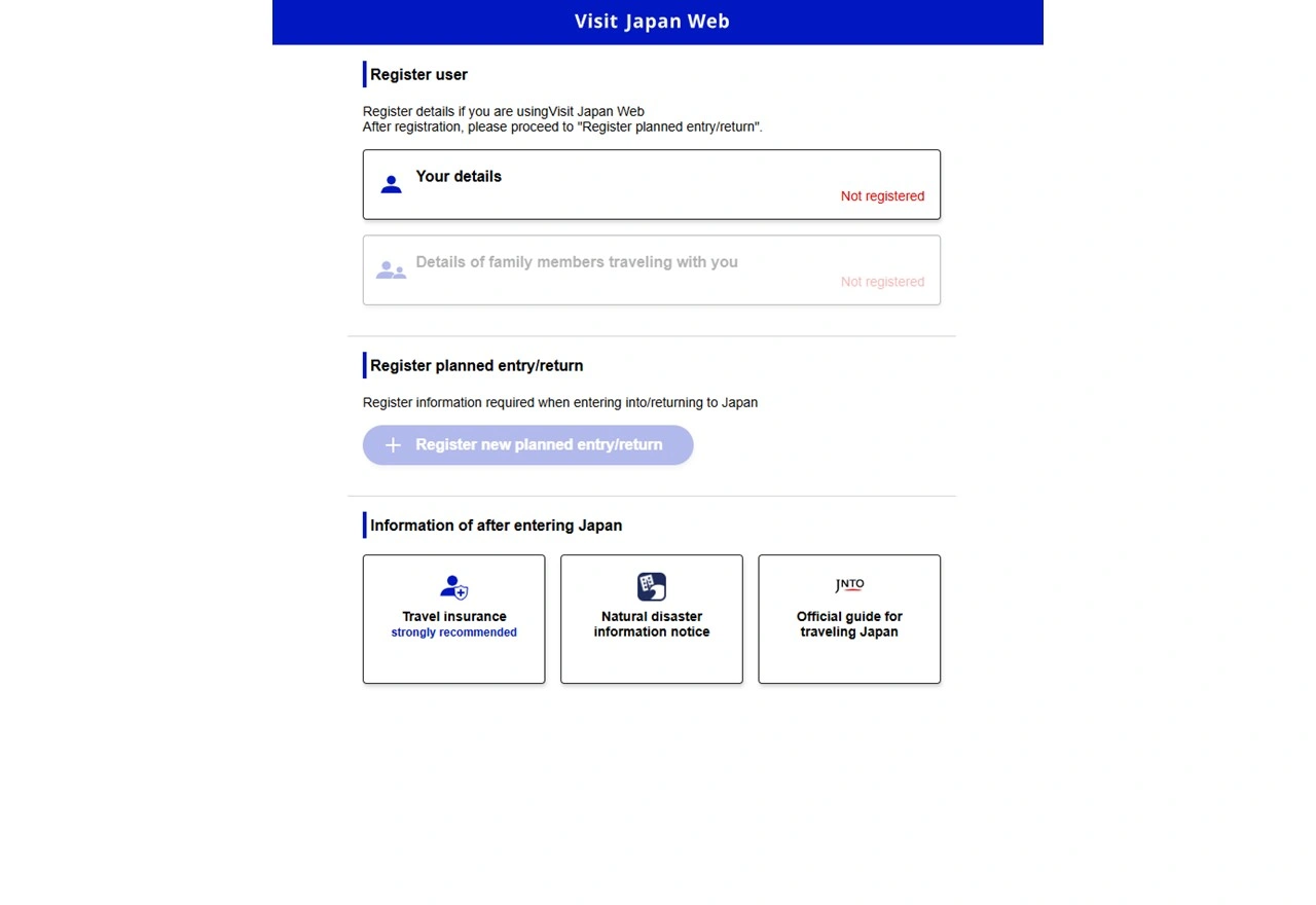 วิธีลงทะเบียน Visit Japan Web ขั้นตอนที่ 2