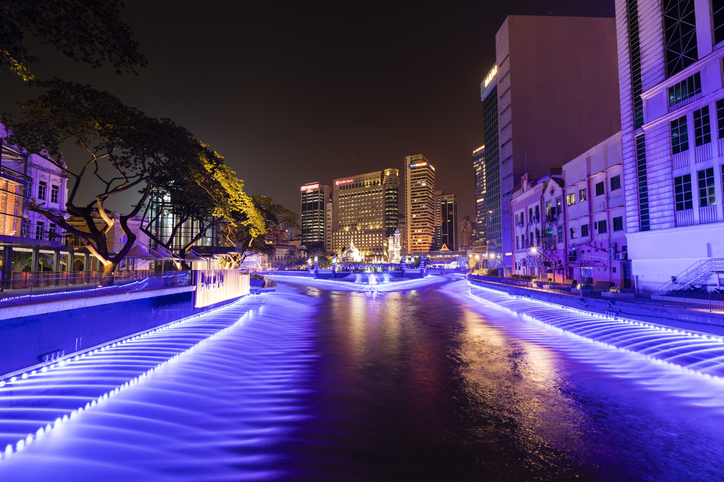 Beautiful view of the River of Life at night, Kuala Lumpur, Malaysia 