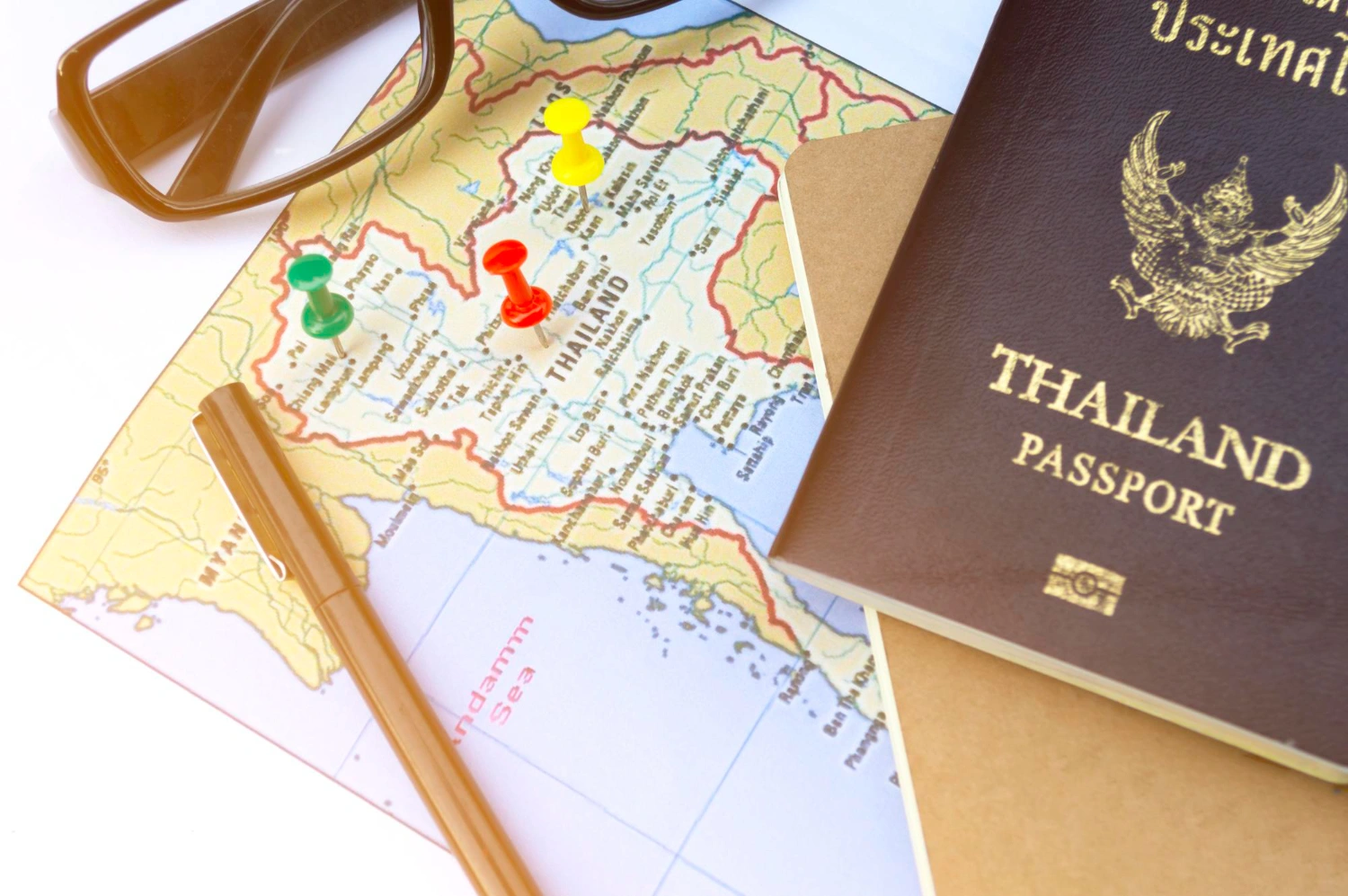 close-up-travel-essentials-on-white-background